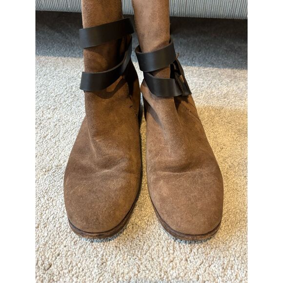 SEE BY CHLOE Suede Ankle Boot Brown Leather Buckle Strap Low Heel, $575 - Picture 5 of 7